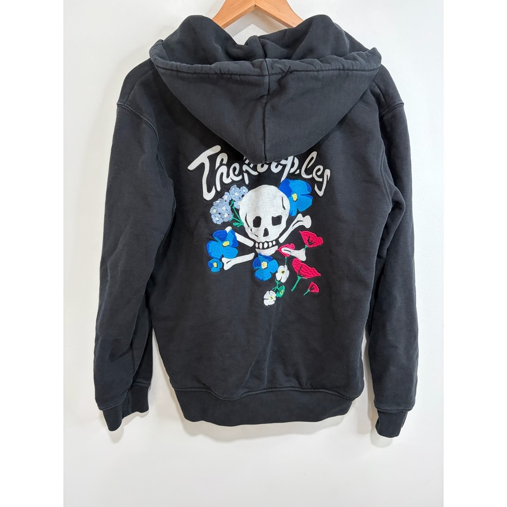 The Kooples Black Embroidered Skull Floral Full Zip Hoodie Sz L Grunge Goth Emo